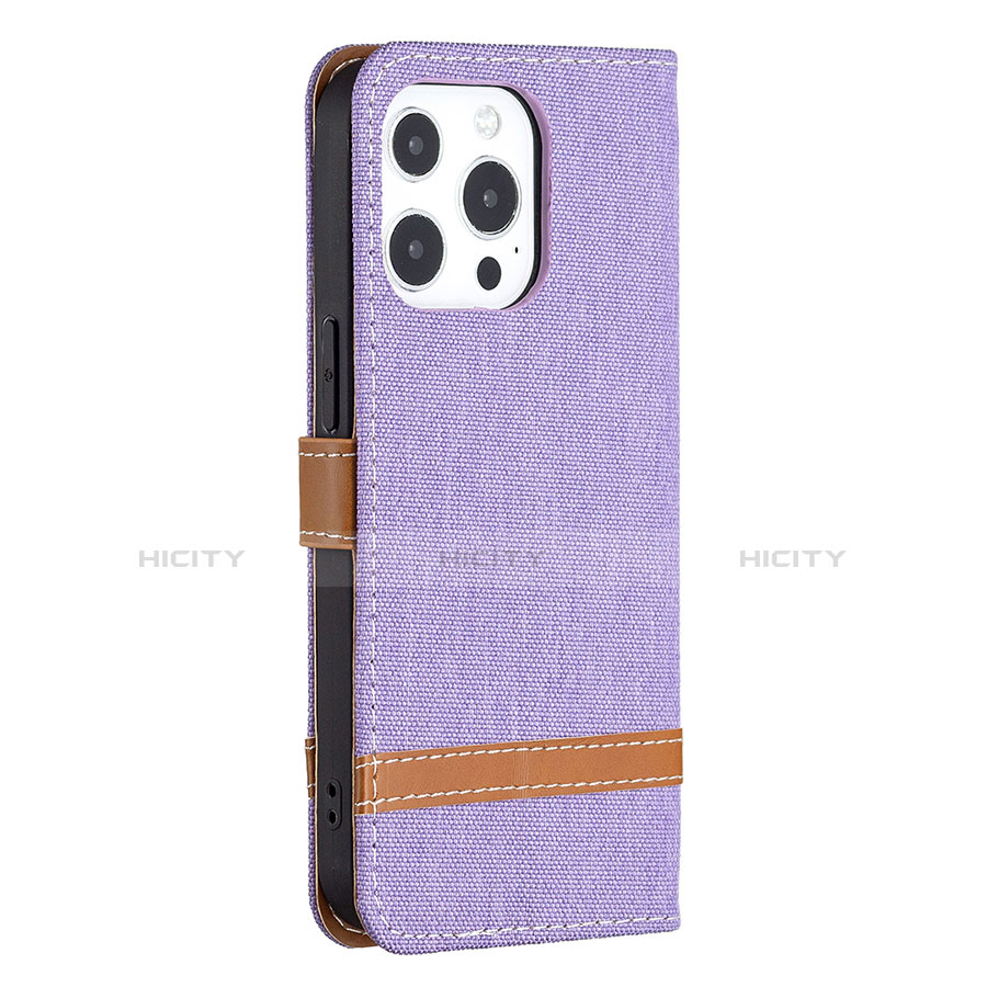 Coque Clapet Portefeuille Livre Tissu pour Apple iPhone 13 Pro Violet Plus