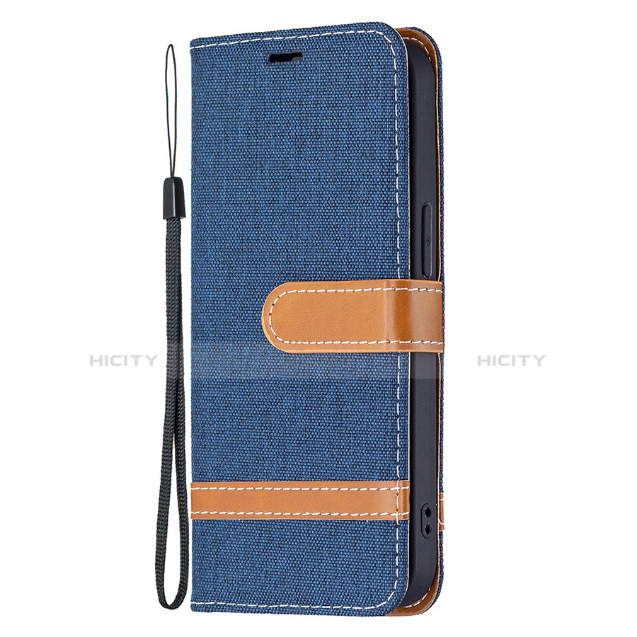 Coque Clapet Portefeuille Livre Tissu pour Apple iPhone 14 Bleu Royal Plus