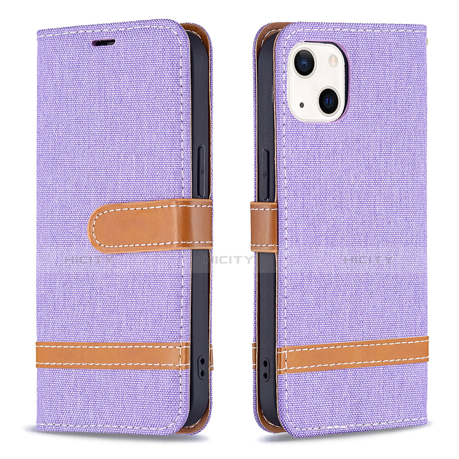 Coque Clapet Portefeuille Livre Tissu pour Apple iPhone 14 Plus Violet Plus