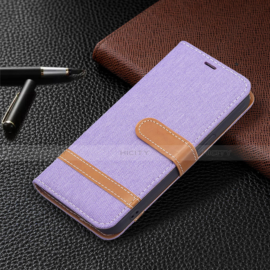 Coque Clapet Portefeuille Livre Tissu pour Apple iPhone 14 Plus Violet Plus