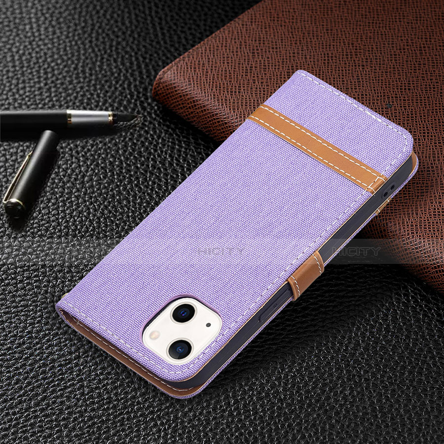 Coque Clapet Portefeuille Livre Tissu pour Apple iPhone 14 Plus Violet Plus