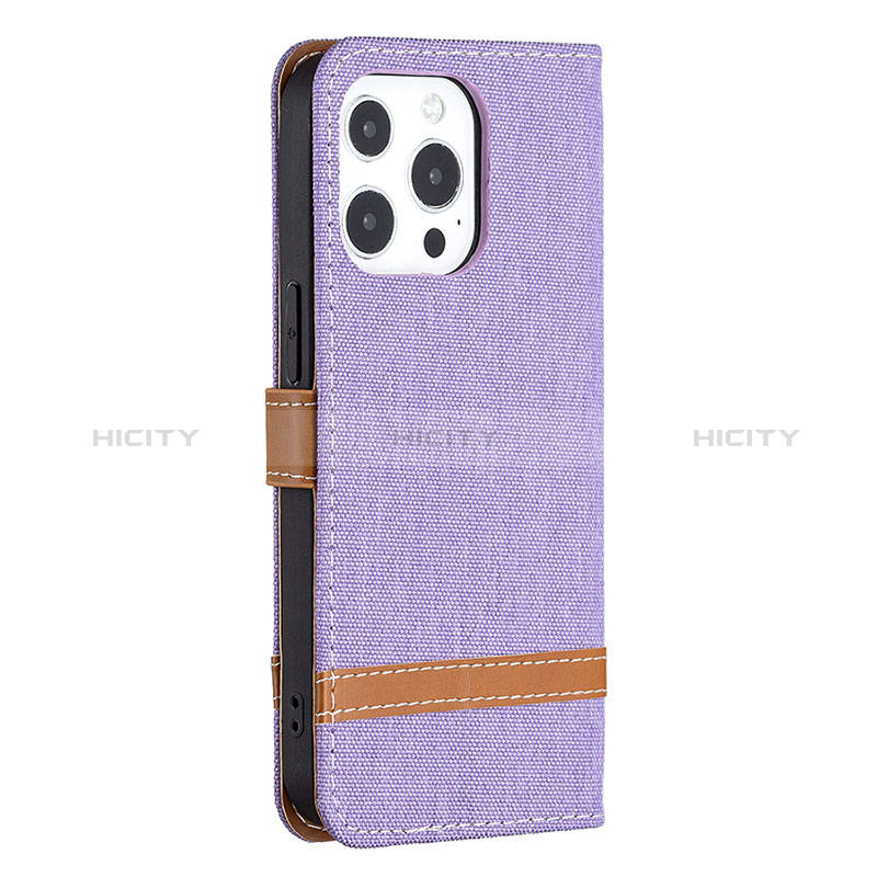 Coque Clapet Portefeuille Livre Tissu pour Apple iPhone 14 Pro Max Violet Plus