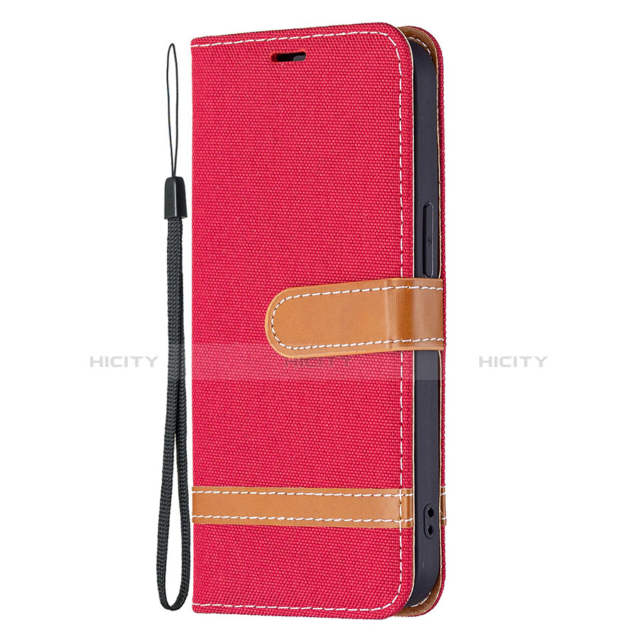 Coque Clapet Portefeuille Livre Tissu pour Apple iPhone 14 Rouge Plus