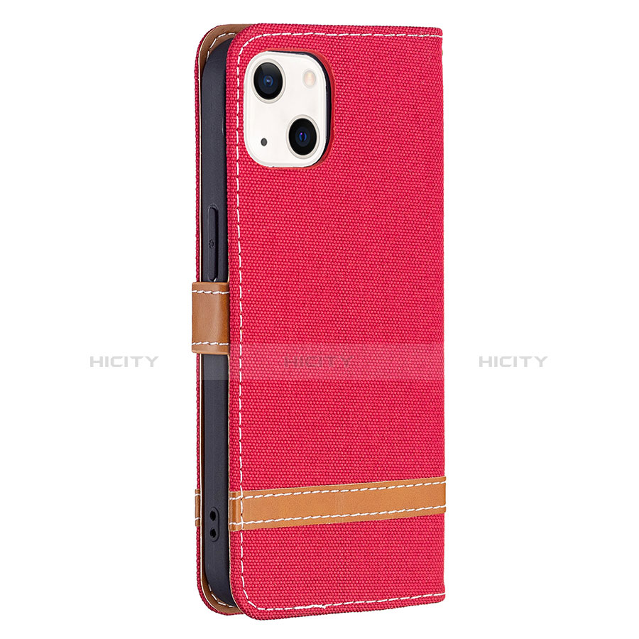 Coque Clapet Portefeuille Livre Tissu pour Apple iPhone 14 Rouge Plus