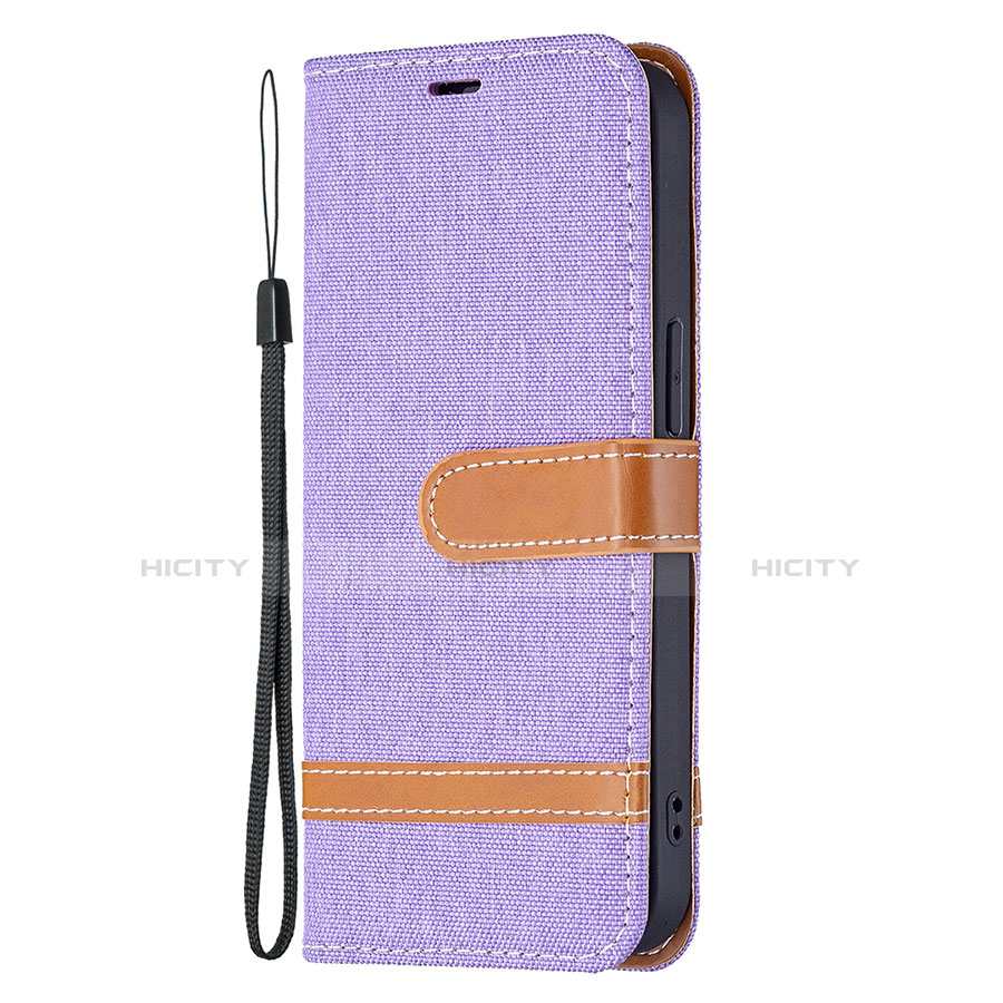 Coque Clapet Portefeuille Livre Tissu pour Apple iPhone 14 Violet Plus