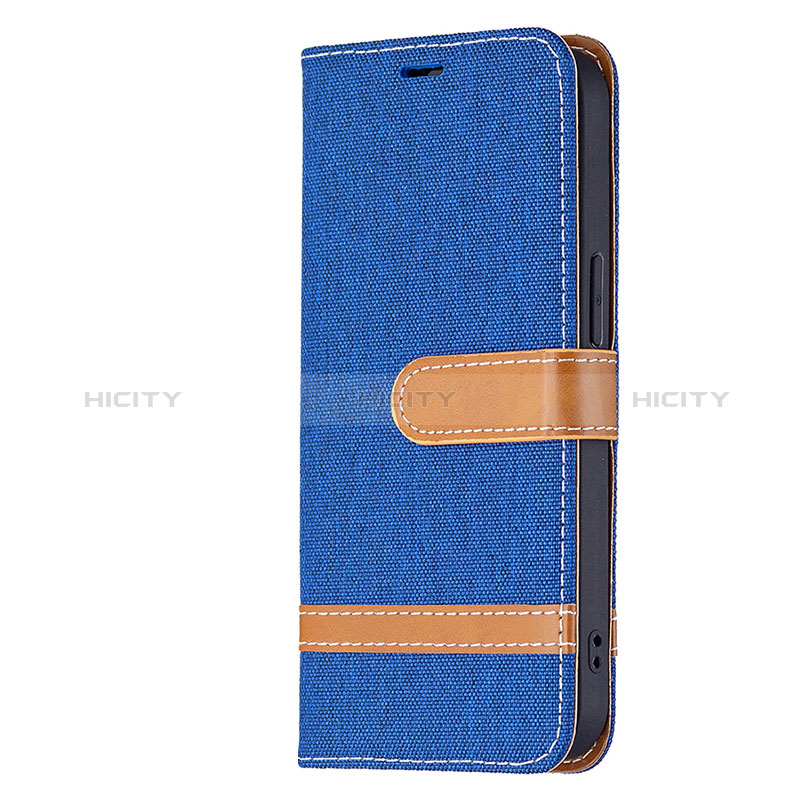 Coque Clapet Portefeuille Livre Tissu pour Apple iPhone 15 Plus Bleu Plus