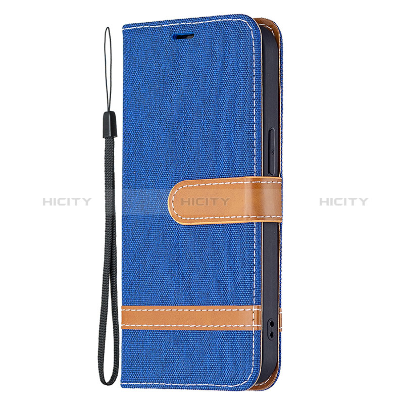 Coque Clapet Portefeuille Livre Tissu pour Apple iPhone 15 Plus Bleu Plus