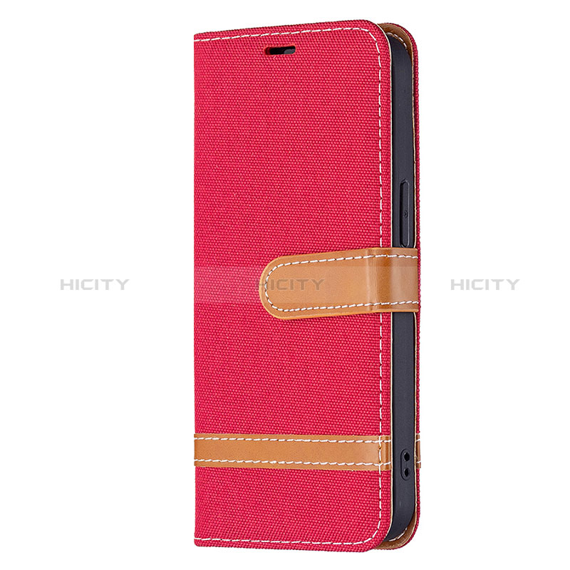 Coque Clapet Portefeuille Livre Tissu pour Apple iPhone 15 Plus Rouge Plus