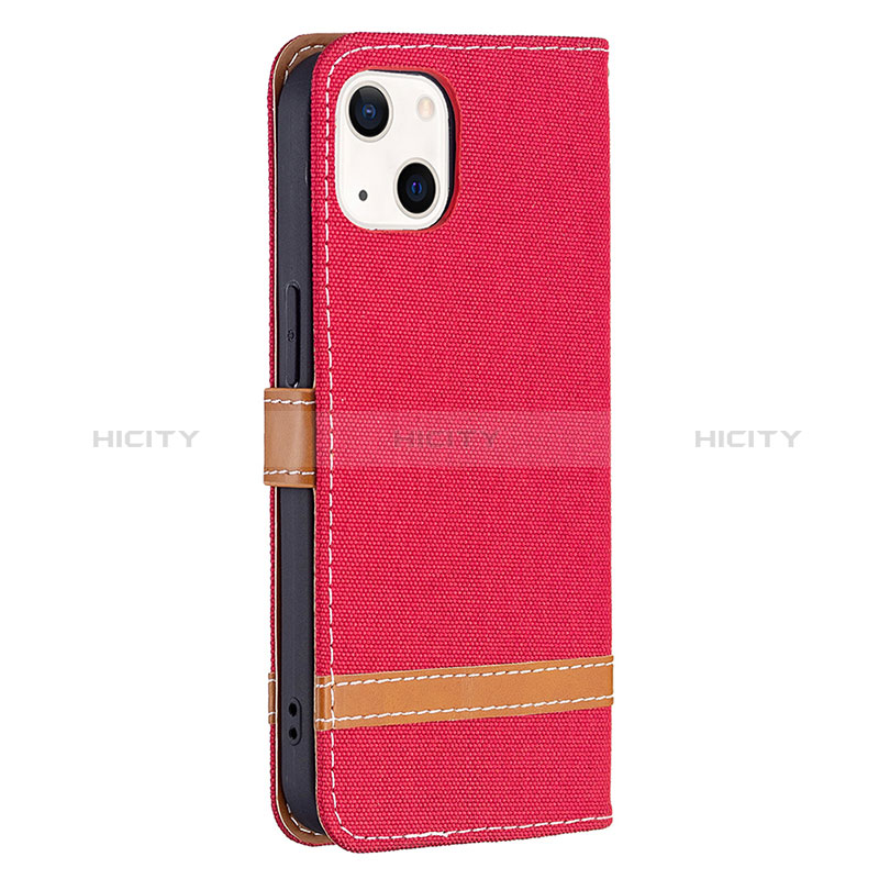 Coque Clapet Portefeuille Livre Tissu pour Apple iPhone 15 Plus Rouge Plus