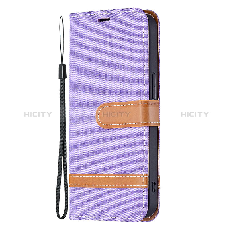 Coque Clapet Portefeuille Livre Tissu pour Apple iPhone 15 Plus Violet Plus