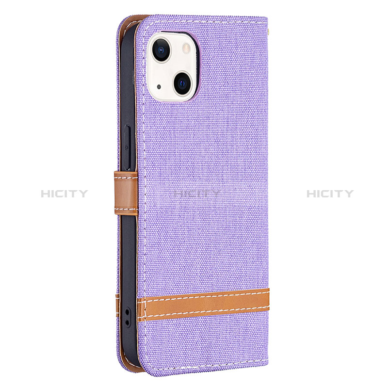 Coque Clapet Portefeuille Livre Tissu pour Apple iPhone 15 Plus Violet Plus