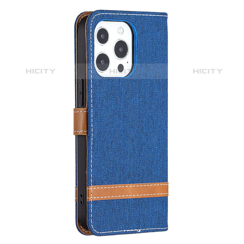 Coque Clapet Portefeuille Livre Tissu pour Apple iPhone 15 Pro Bleu Plus