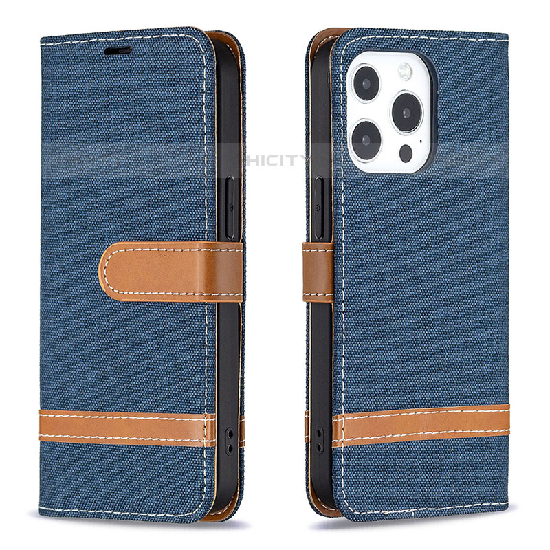 Coque Clapet Portefeuille Livre Tissu pour Apple iPhone 15 Pro Max Bleu Royal Plus