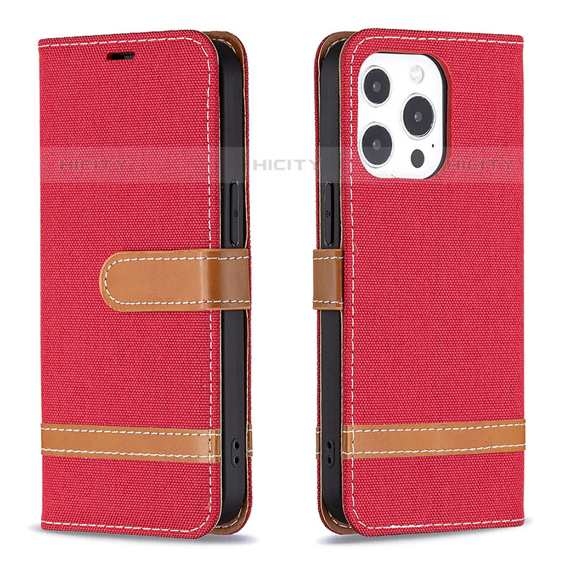 Coque Clapet Portefeuille Livre Tissu pour Apple iPhone 15 Pro Max Rouge Plus