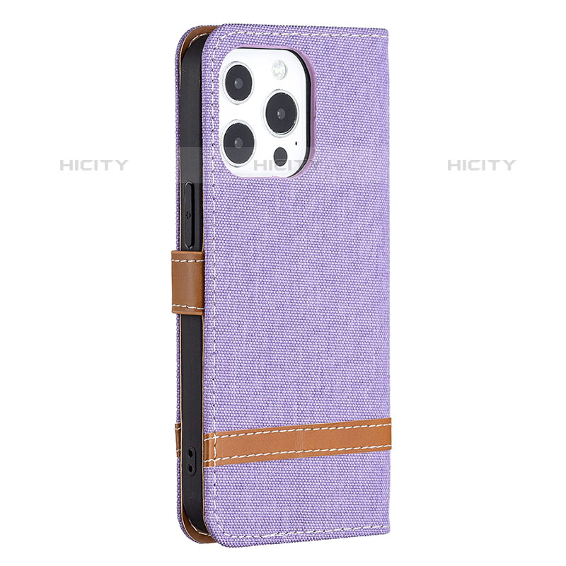 Coque Clapet Portefeuille Livre Tissu pour Apple iPhone 15 Pro Max Violet Plus