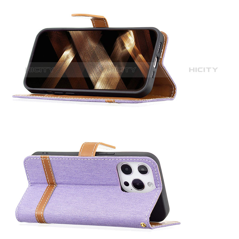 Coque Clapet Portefeuille Livre Tissu pour Apple iPhone 15 Pro Max Violet Plus