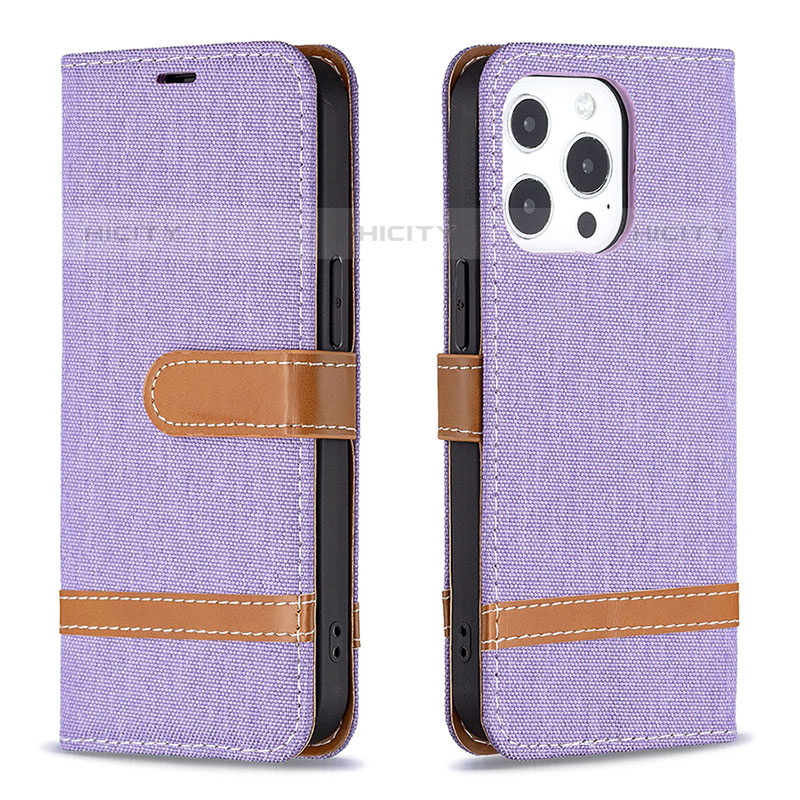 Coque Clapet Portefeuille Livre Tissu pour Apple iPhone 15 Pro Violet Plus