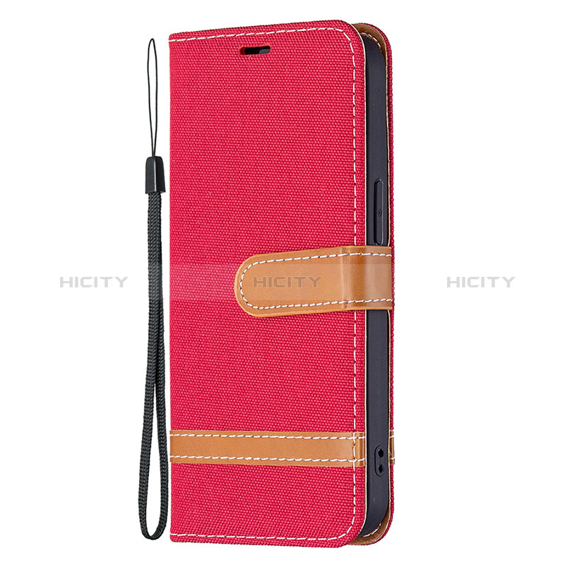 Coque Clapet Portefeuille Livre Tissu pour Apple iPhone 15 Rouge Plus