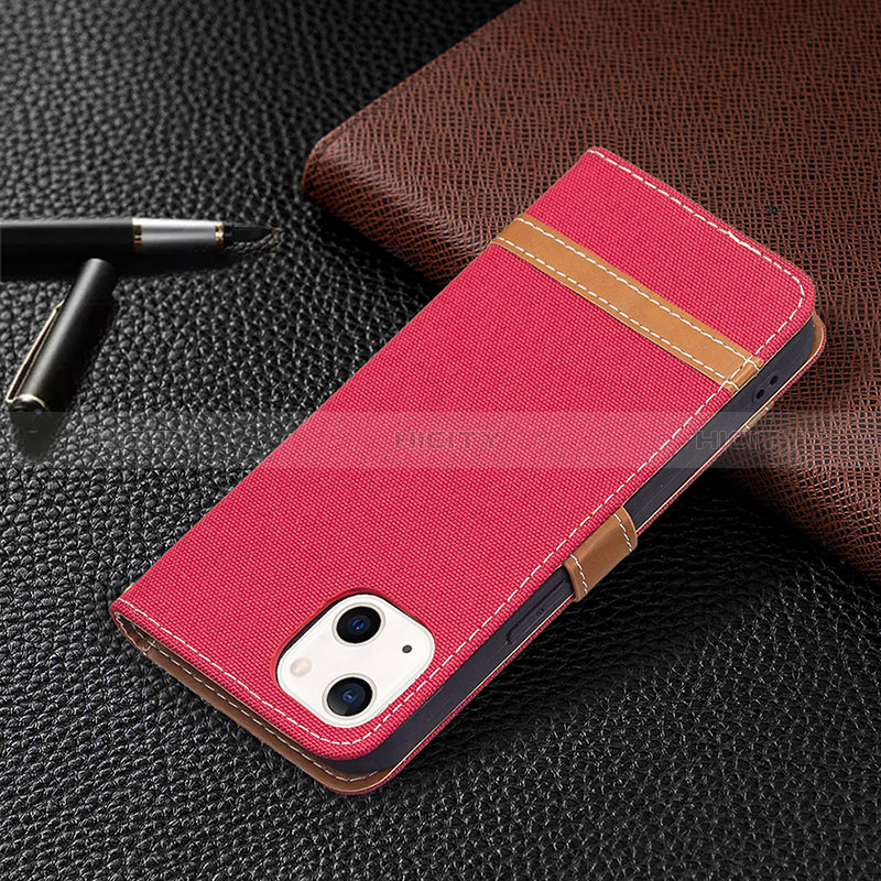 Coque Clapet Portefeuille Livre Tissu pour Apple iPhone 15 Rouge Plus