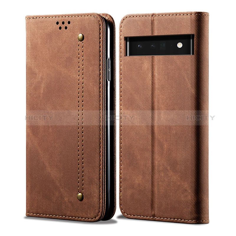 Coque Clapet Portefeuille Livre Tissu pour Google Pixel 6 5G Marron Plus