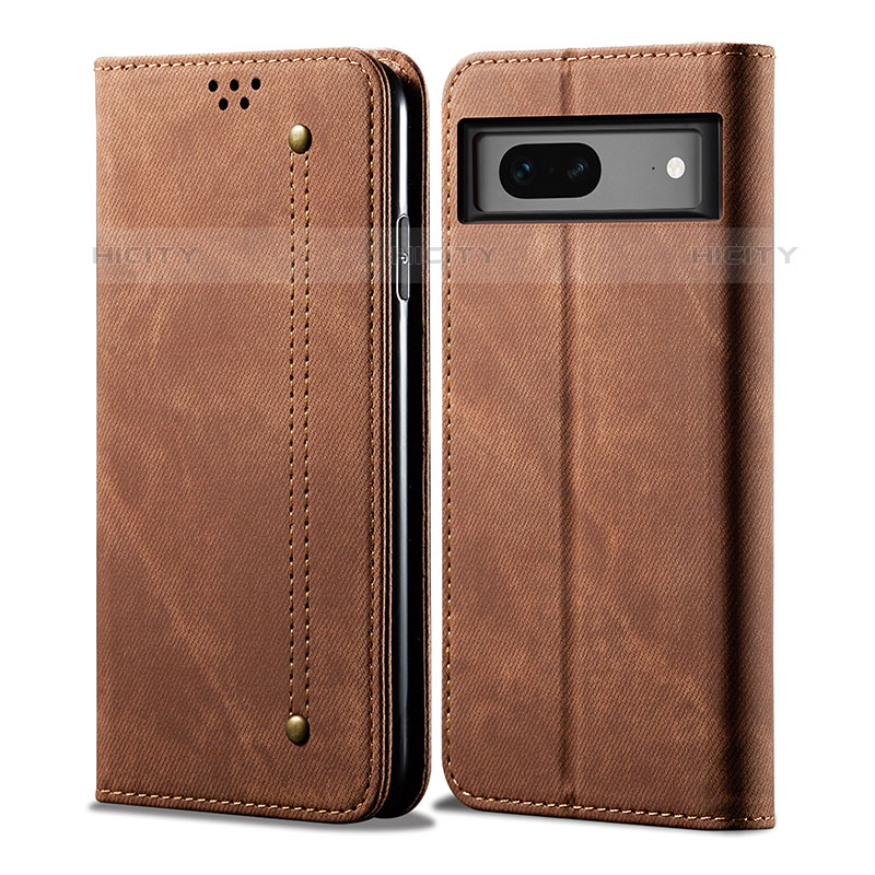 Coque Clapet Portefeuille Livre Tissu pour Google Pixel 7 5G Marron Plus