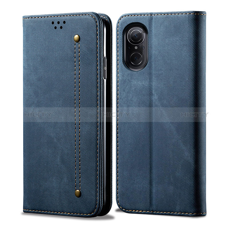 Coque Clapet Portefeuille Livre Tissu pour Huawei Honor 50 SE 5G Bleu Plus