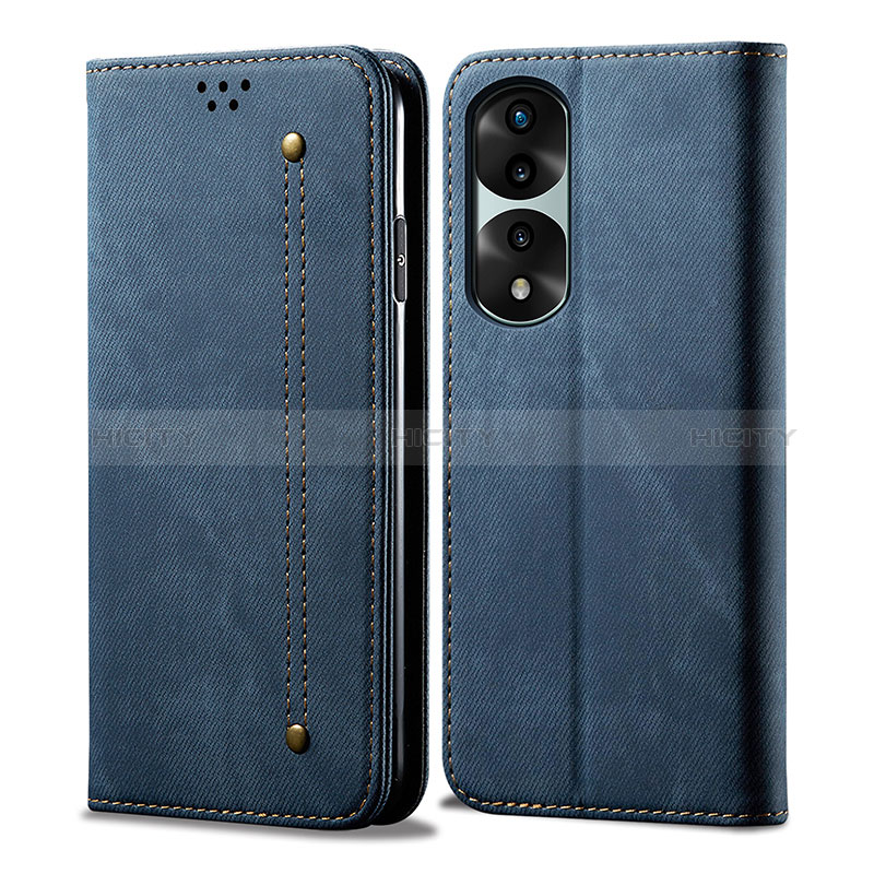 Coque Clapet Portefeuille Livre Tissu pour Huawei Honor 70 Pro 5G Bleu Plus