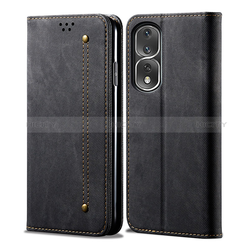 Coque Clapet Portefeuille Livre Tissu pour Huawei Honor 80 Pro 5G Noir Plus