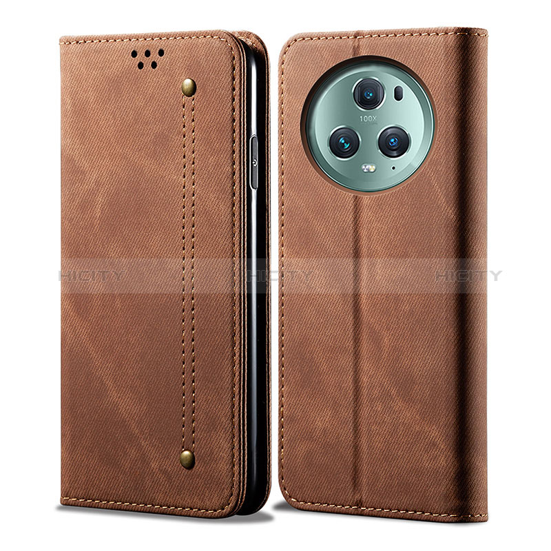 Coque Clapet Portefeuille Livre Tissu pour Huawei Honor Magic5 5G Marron Plus