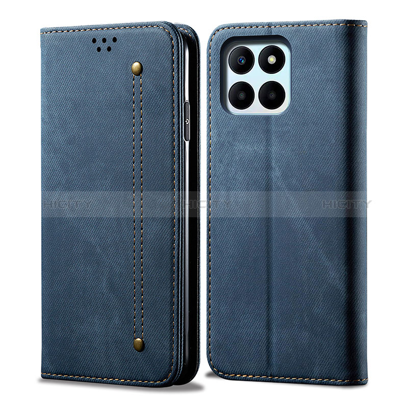 Coque Clapet Portefeuille Livre Tissu pour Huawei Honor X6 Bleu Plus