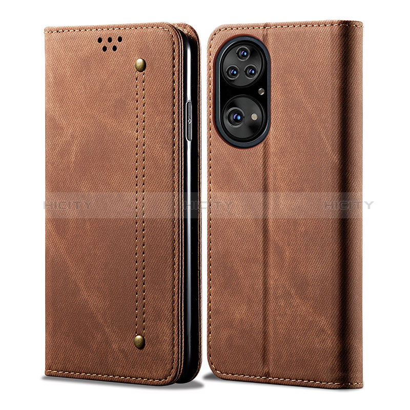 Coque Clapet Portefeuille Livre Tissu pour Huawei P50 Marron Plus