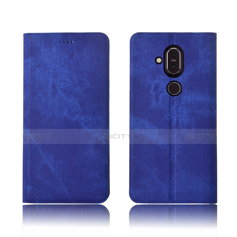 Coque Clapet Portefeuille Livre Tissu pour Nokia 7.1 Plus Bleu Plus