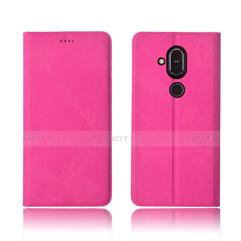 Coque Clapet Portefeuille Livre Tissu pour Nokia 7.1 Plus Rose Rouge Plus