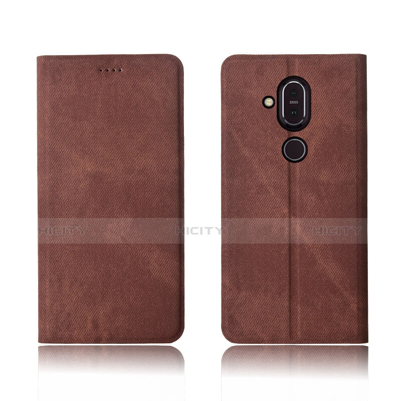 Coque Clapet Portefeuille Livre Tissu pour Nokia X7 Marron Plus