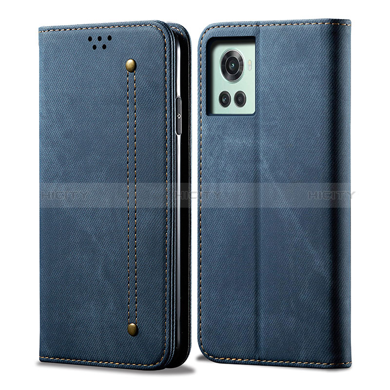 Coque Clapet Portefeuille Livre Tissu pour OnePlus 10R 5G Bleu Plus