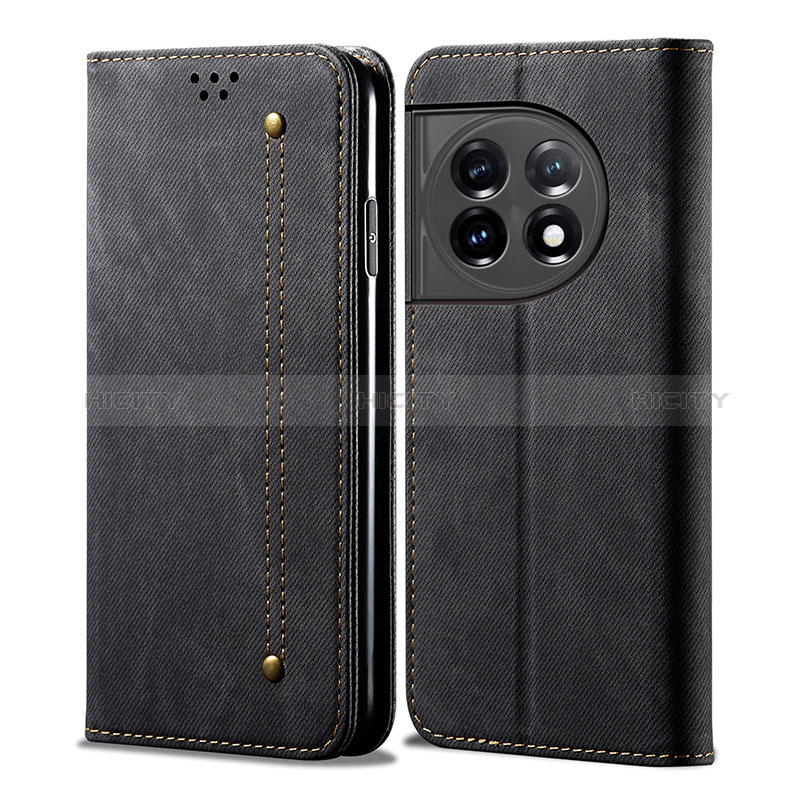 Coque Clapet Portefeuille Livre Tissu pour OnePlus 11 5G Noir Plus