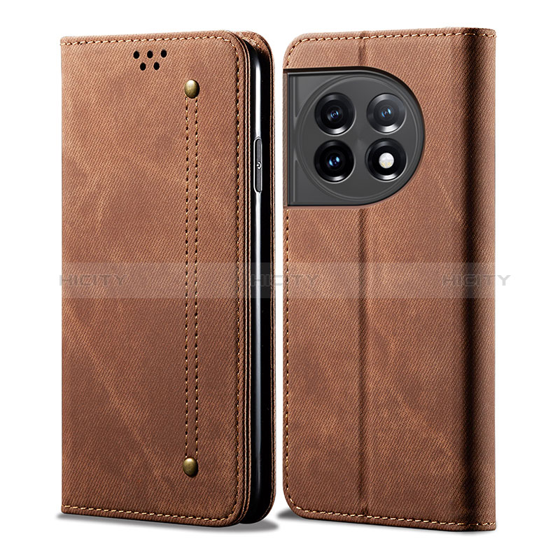 Coque Clapet Portefeuille Livre Tissu pour OnePlus 11R 5G Marron Plus