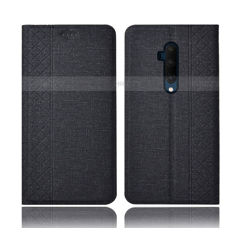 Coque Clapet Portefeuille Livre Tissu pour OnePlus 7T Pro Noir Plus