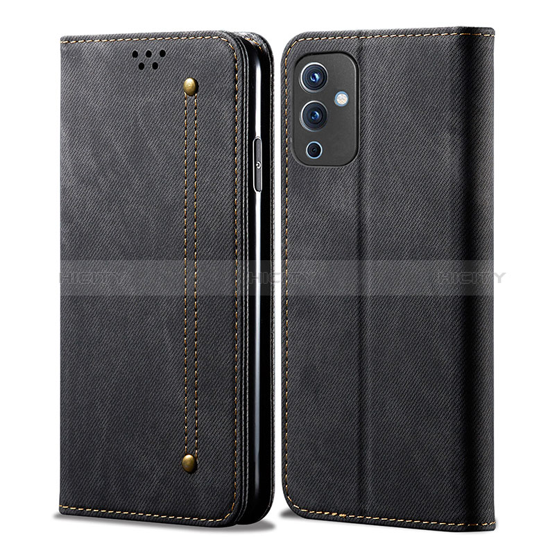 Coque Clapet Portefeuille Livre Tissu pour OnePlus 9 5G Noir Plus