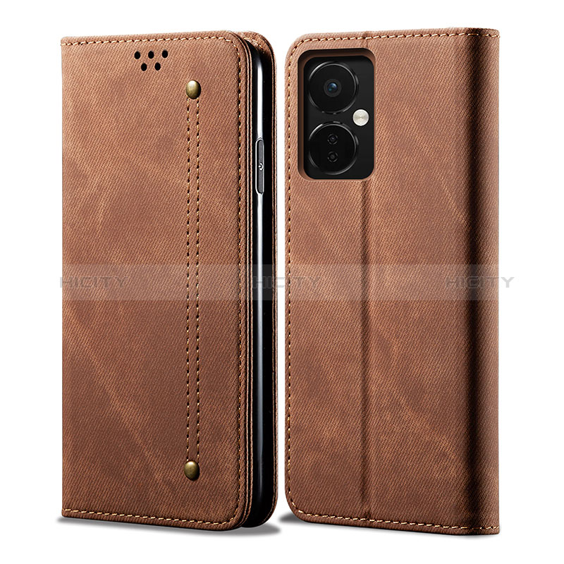 Coque Clapet Portefeuille Livre Tissu pour OnePlus Nord CE 3 5G Marron Plus