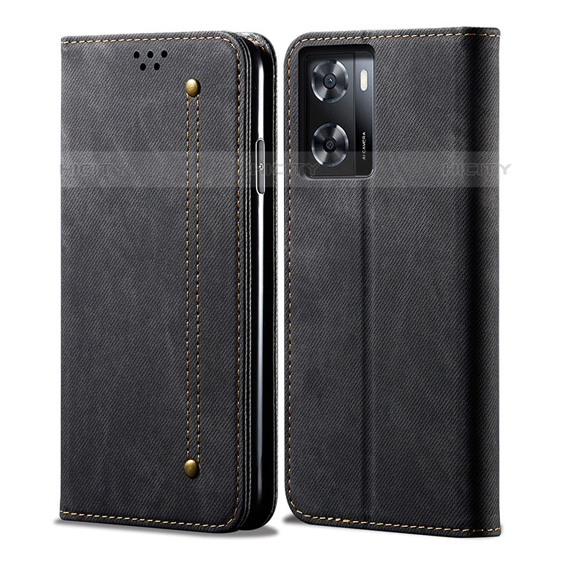 Coque Clapet Portefeuille Livre Tissu pour OnePlus Nord N300 5G Noir Plus