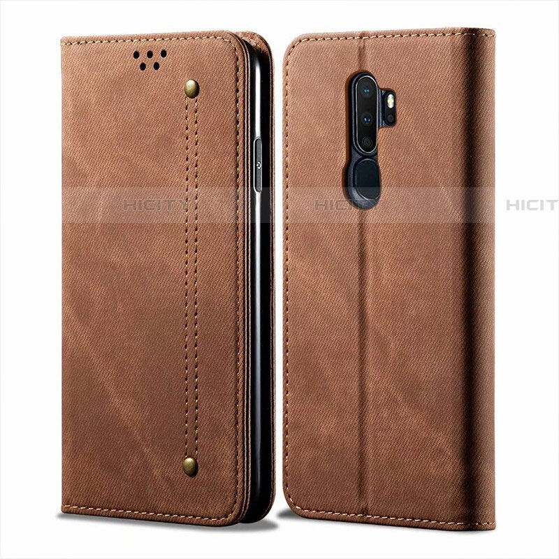 Coque Clapet Portefeuille Livre Tissu pour Oppo A11 Marron Plus