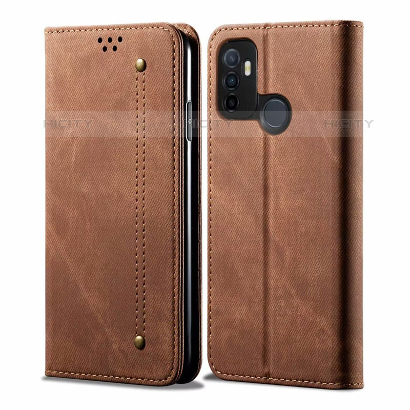 Coque Clapet Portefeuille Livre Tissu pour Oppo A11s Marron Plus