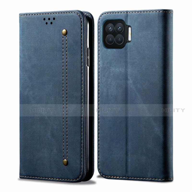 Coque Clapet Portefeuille Livre Tissu pour Oppo A73 (2020) Bleu Plus