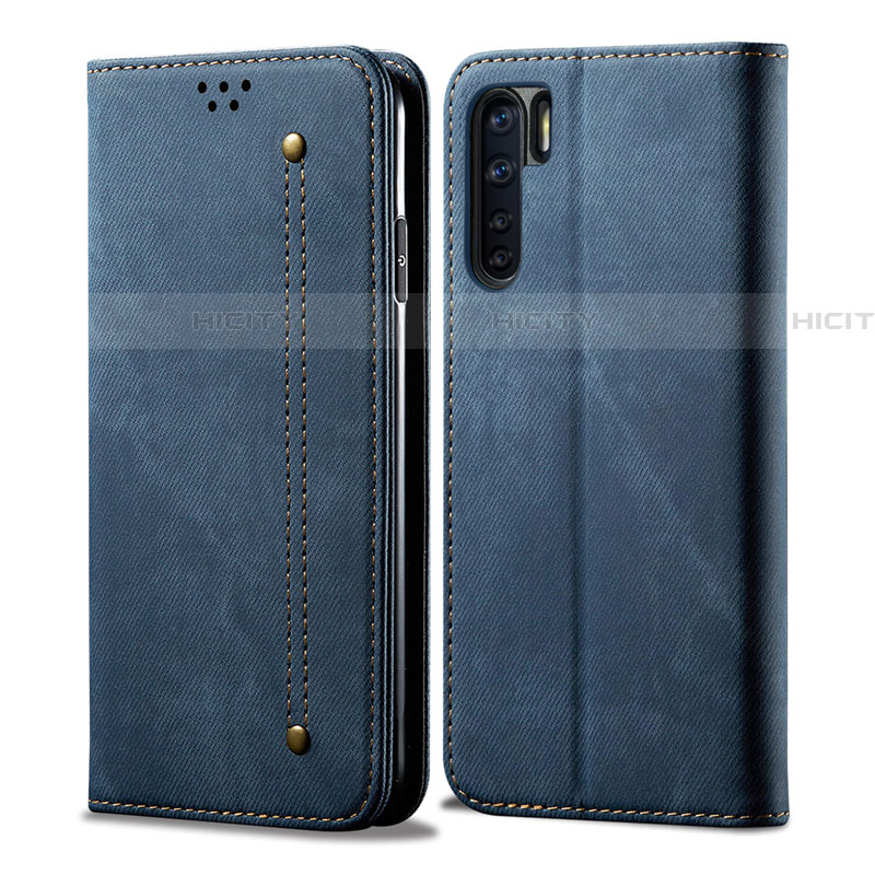 Coque Clapet Portefeuille Livre Tissu pour Oppo A91 Bleu Plus