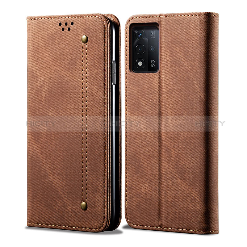 Coque Clapet Portefeuille Livre Tissu pour Oppo A93s 5G Marron Plus