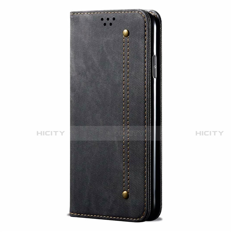 Coque Clapet Portefeuille Livre Tissu pour Oppo AX5 Noir Plus