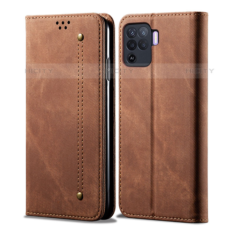 Coque Clapet Portefeuille Livre Tissu pour Oppo F19 Pro Marron Plus