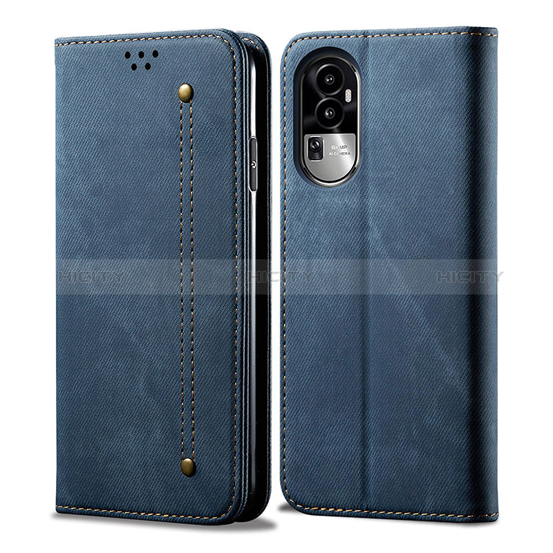 Coque Clapet Portefeuille Livre Tissu pour Oppo Reno10 Pro+ Plus 5G Bleu Plus