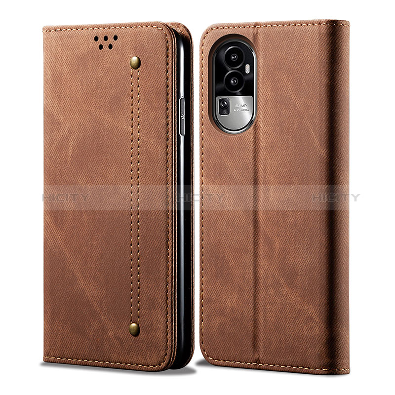 Coque Clapet Portefeuille Livre Tissu pour Oppo Reno10 Pro+ Plus 5G Marron Plus